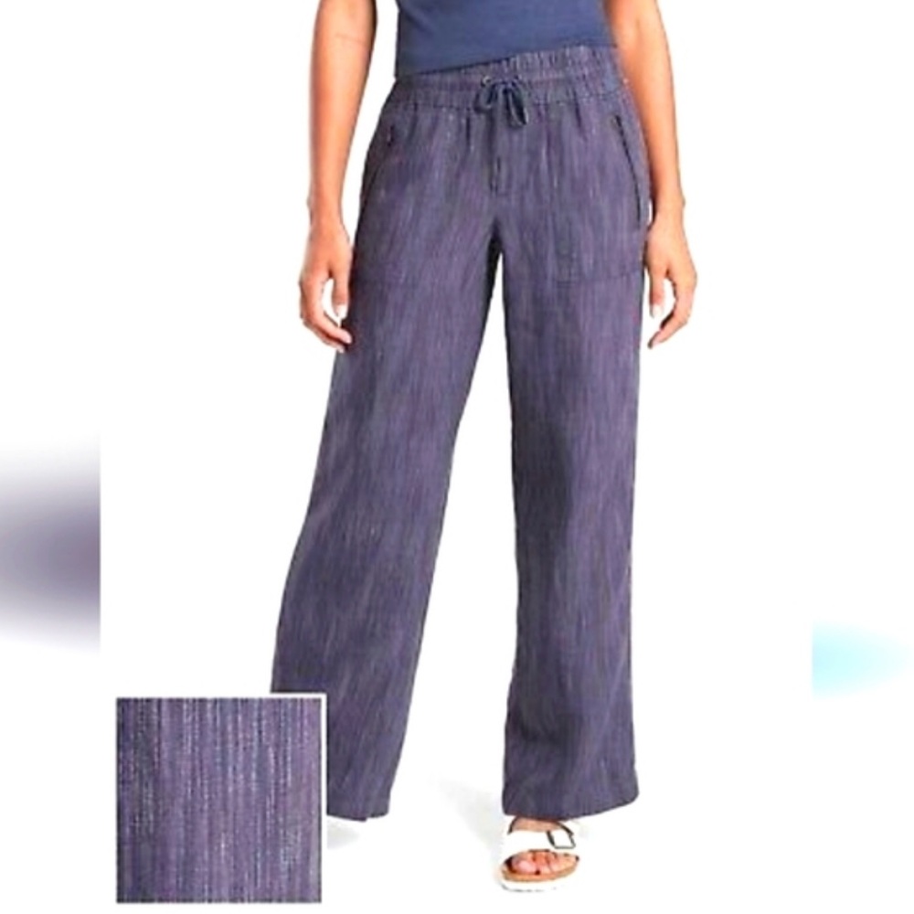 Athleta Cabo Linen Textured Blue Wide Leg Pants - Picture 4 of 14